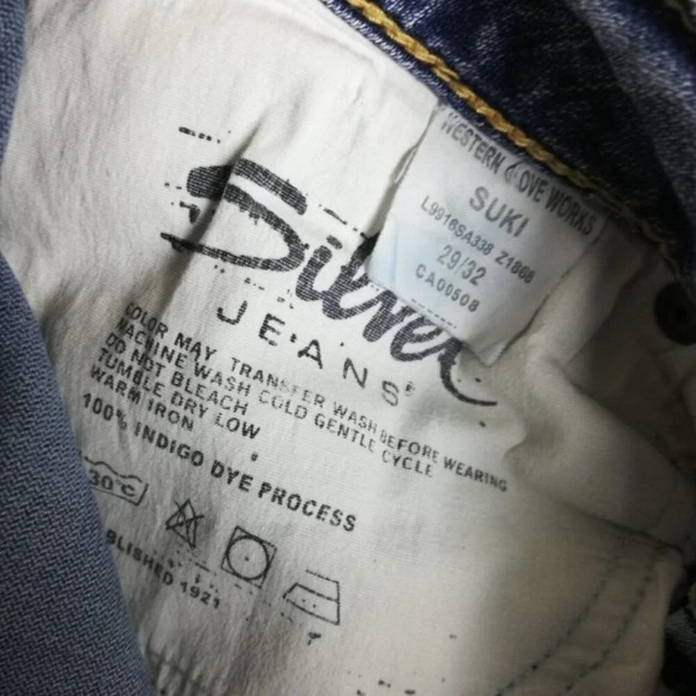 Silver Womens Jeans Suki Boot Cut Denim Blue Indigo Wash Low Rise Whiskering 29 - Picture 13 of 13